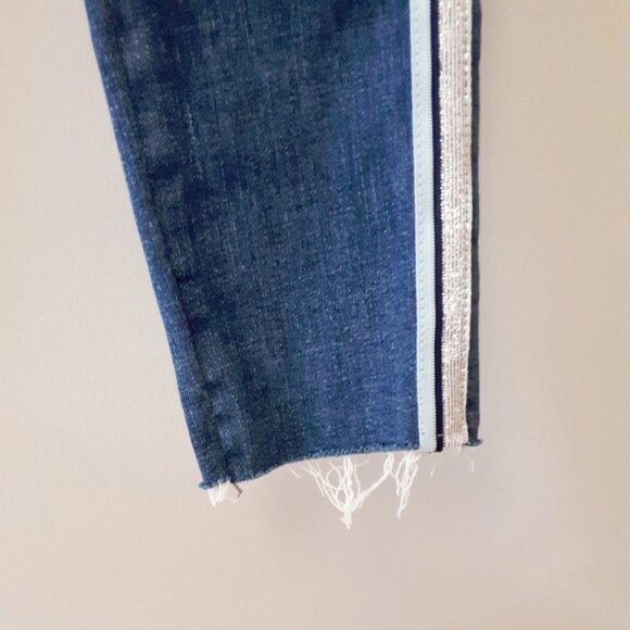 NWOT Zara blue mid-rise skinny denim jeans with sparkly racer stripe detail, 6 - Picture 9 of 9